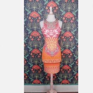 Hale Bob Lala Orange Pink Knit Sleeveless Tank Dress Body Con XS Nwt